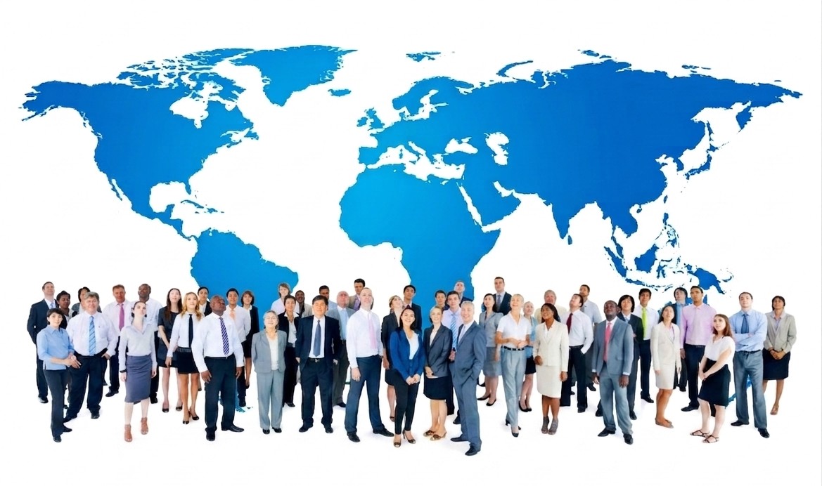 Global team with world map